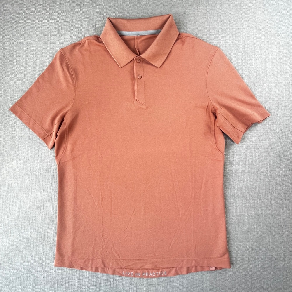 Lululemon‎ Evolution Polo Mens Medium Orange Short Sleeve Performance Pique